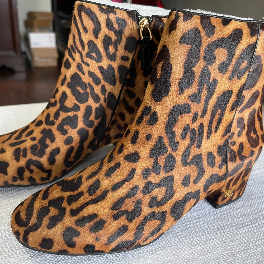 NWT - Ralph Lauren Welford Leather booties Leopard calfhair